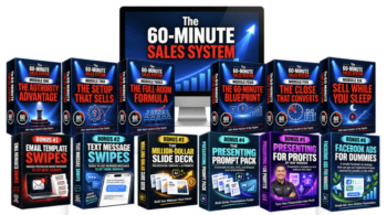graphic of courses and bonuses as part of the 60-minute sales system review