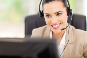 support center operator with headset