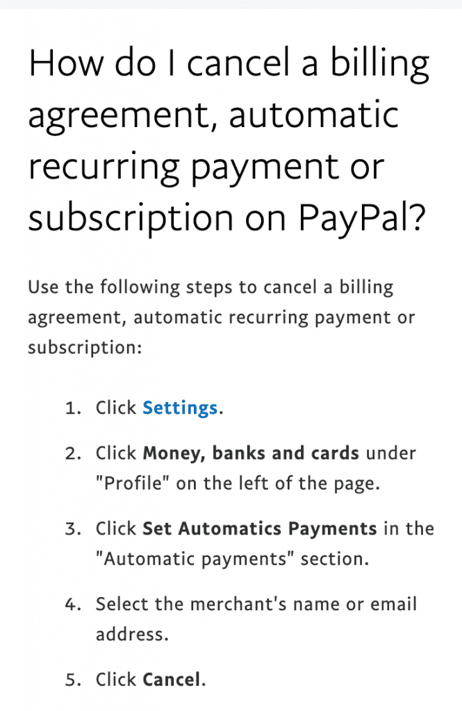 stop recurring payments on paypal